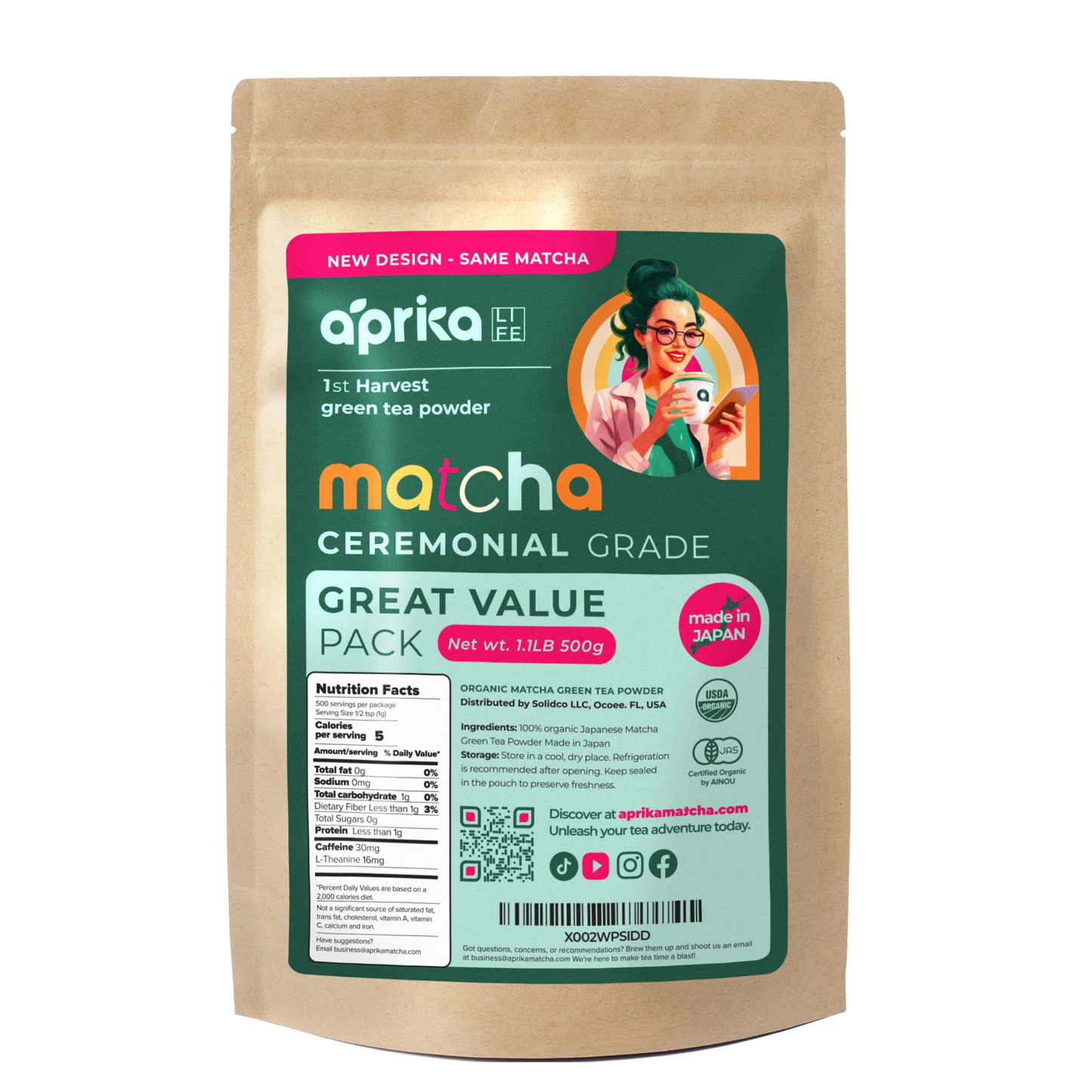 Organic Japanese Ceremonial Grade Matcha Green Tea Powder by Aprika Life