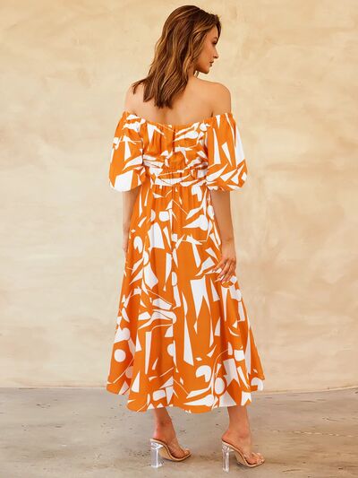 Printed Off-Shoulder Balloon Sleeve Dress by BlakWardrob