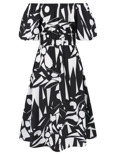 Printed Off-Shoulder Balloon Sleeve Dress by BlakWardrob