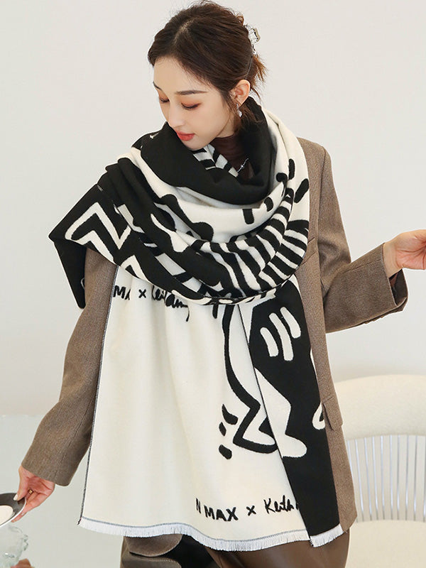 Urban Letter Tasseled Imitated Cashmere Shawl&Scarf by migunica