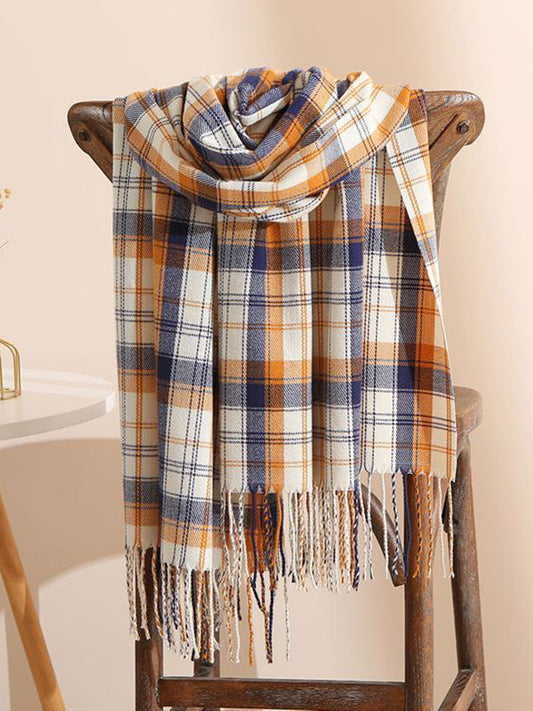 Original Creation Contrast Color Plaid Tasseled Shawl&Scarf by migunica