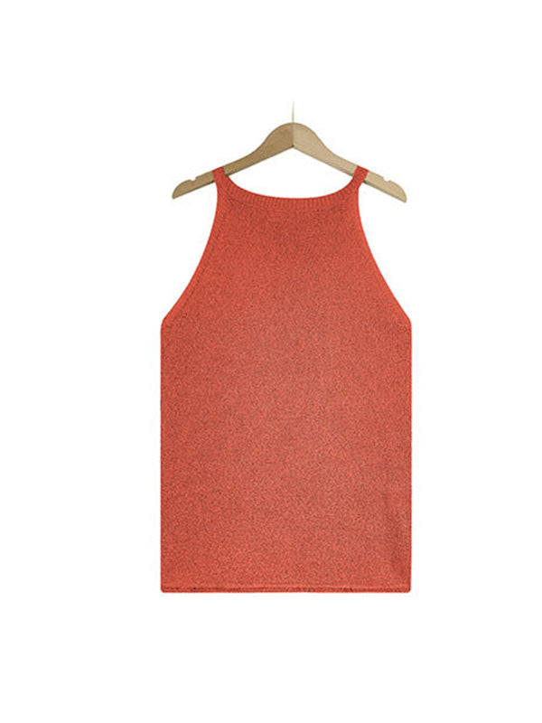 Loose Solid Color Halter-Neck Vest Top by migunica