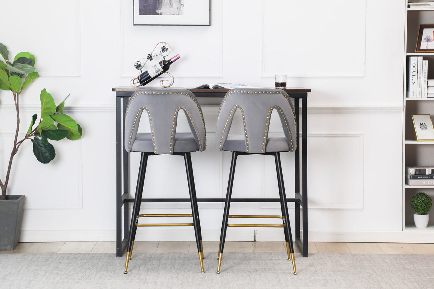 Set of 2 Modern Contemporary Velvet Upholstered Bar Stools by Blak Hom