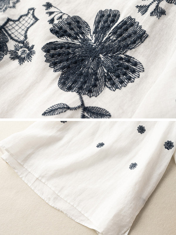 Vintage Embroidered Round-Neck Short Sleeves Shirts by migunica