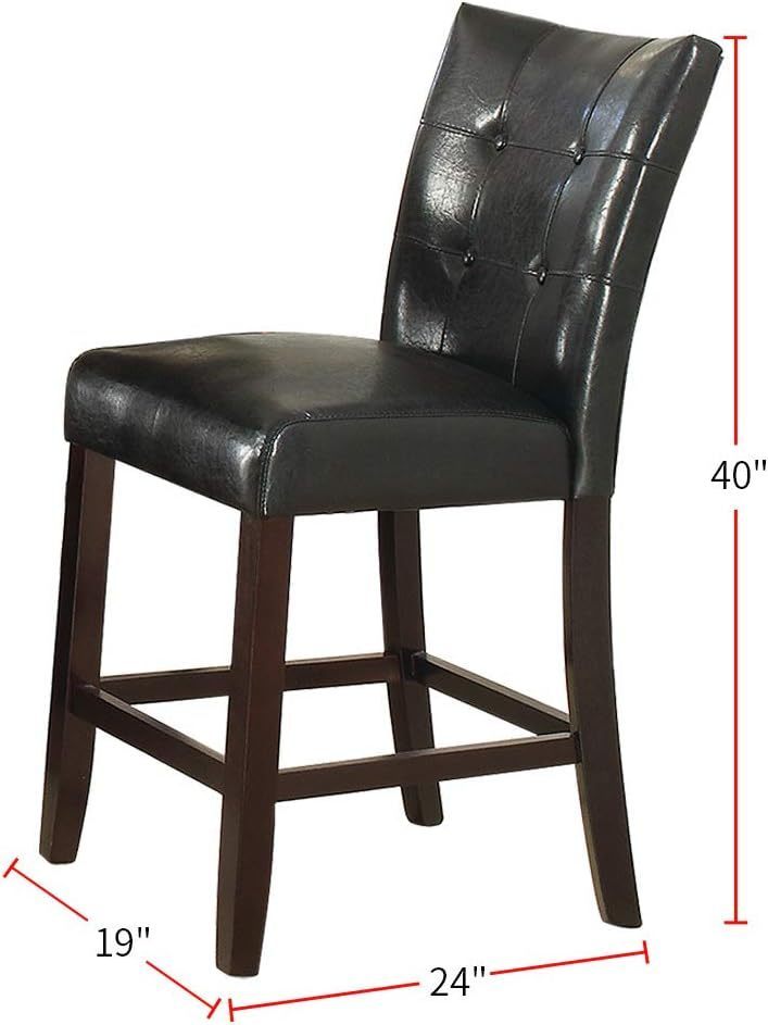 Modern Counter Height Chairs Black Faux Leather Tufted Set of 2 High Chairs Dining Seating