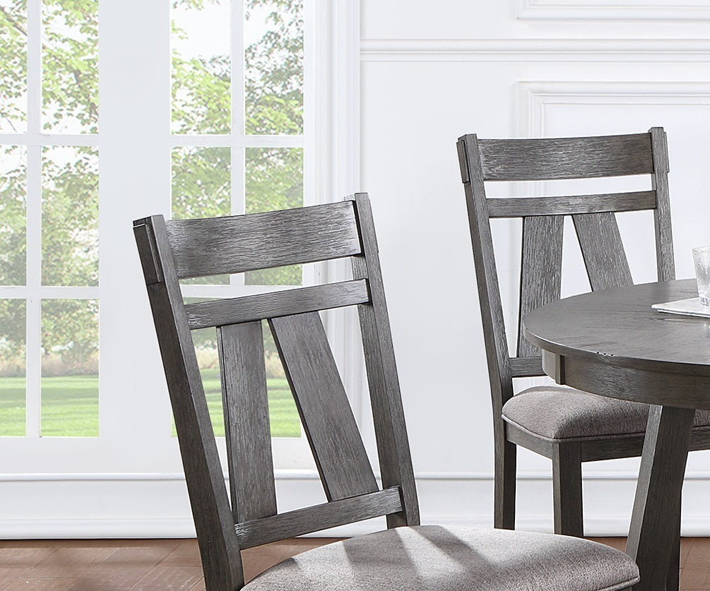 Dining Room Furniture Set of 2 Chairs Gray Fabric Cushion Seat Rich Dark Brown Finish Side Chairs