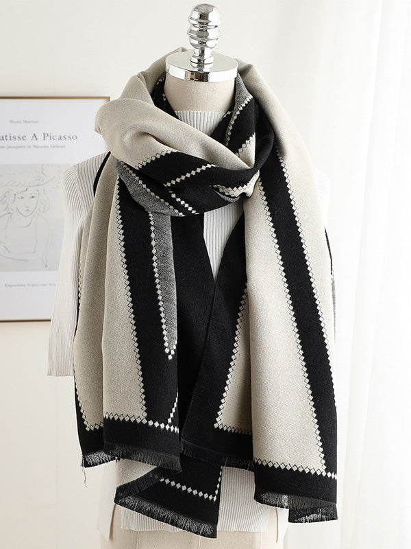 Warm Thicken Fringed Printed Scarf by migunica