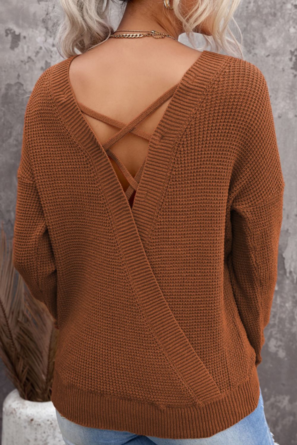 Crisscross Back Boat Neck Sweater