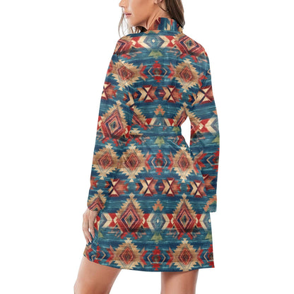 Blue Aztec Women's Long Sleeve Belted Satin Feel Dressing Lounge Robe by Baha Ranch Western Wear