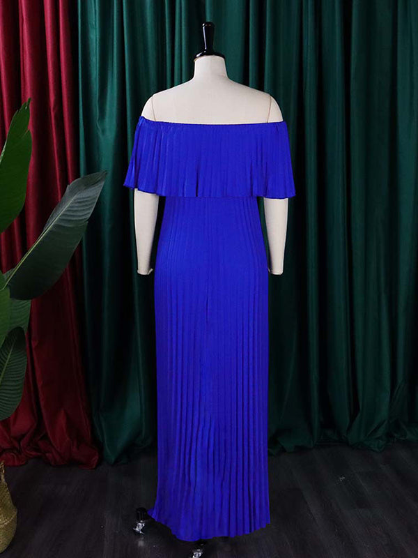 Wrap Pleated Solid Color Off-The-Shoulder Evening Dresses by migunica