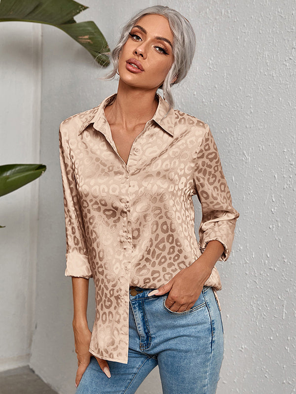 Urban Leopard Long Sleeves Lapel Blouse by migunica