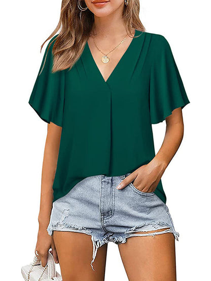 Urban Loose Falbala Solid Color Chiffon T-Shirt by migunica