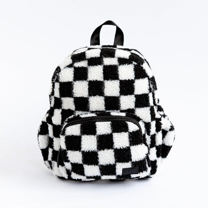 The Aspen Mini Backpack- Sherpa Black and White Check by Big Little Wish