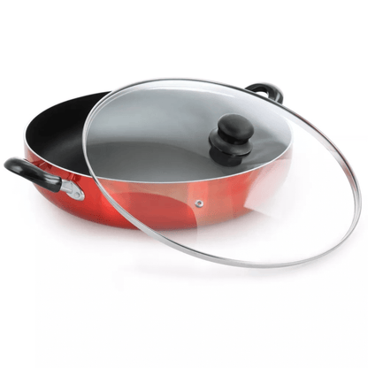 Better Chef 14" Aluminum Non-Stick Metallic Red Deep Fryer with Glass Lid by Jupiter Gear Home