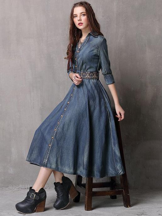 Vintage Embroidered Cropped Denim Dress by migunica