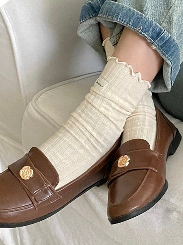 Pleated Wood Ear Lace Socks by migunica