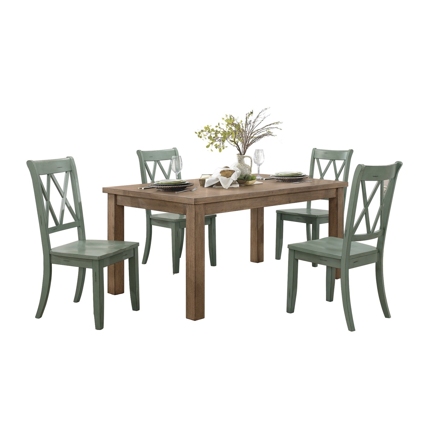 Casual Teal Finish Side Chairs Set of 2 Pine Veneer Transitional Double-X Back Design Dining Room Furniture