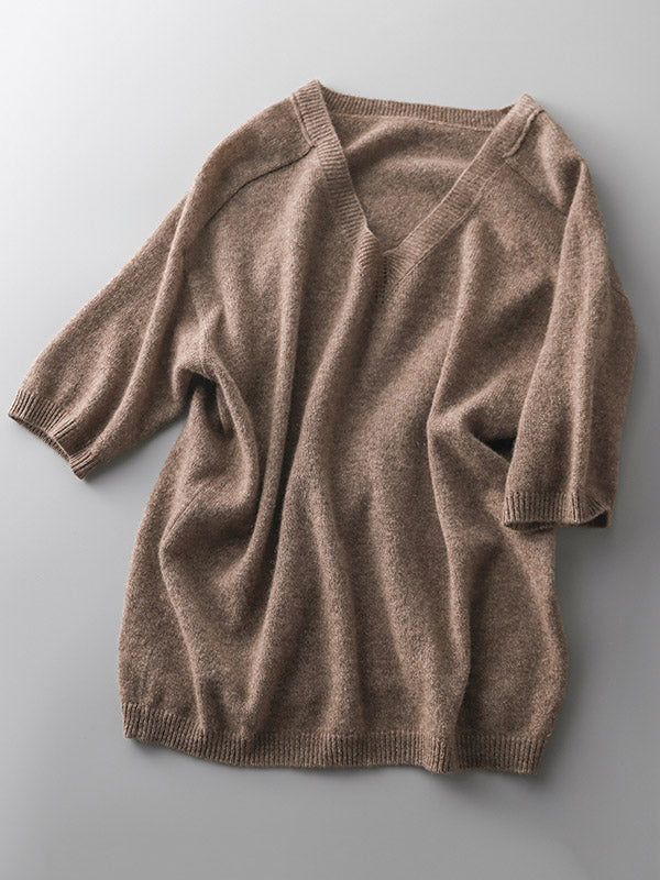 Urban Solid Color V-Neck Knitting Pullover by migunica