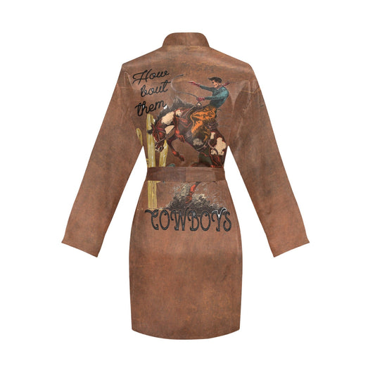 Them Cowboys Western Women's Long Sleeve Belted Satin Feel Dressing Lounge Robe by Baha Ranch Western Wear