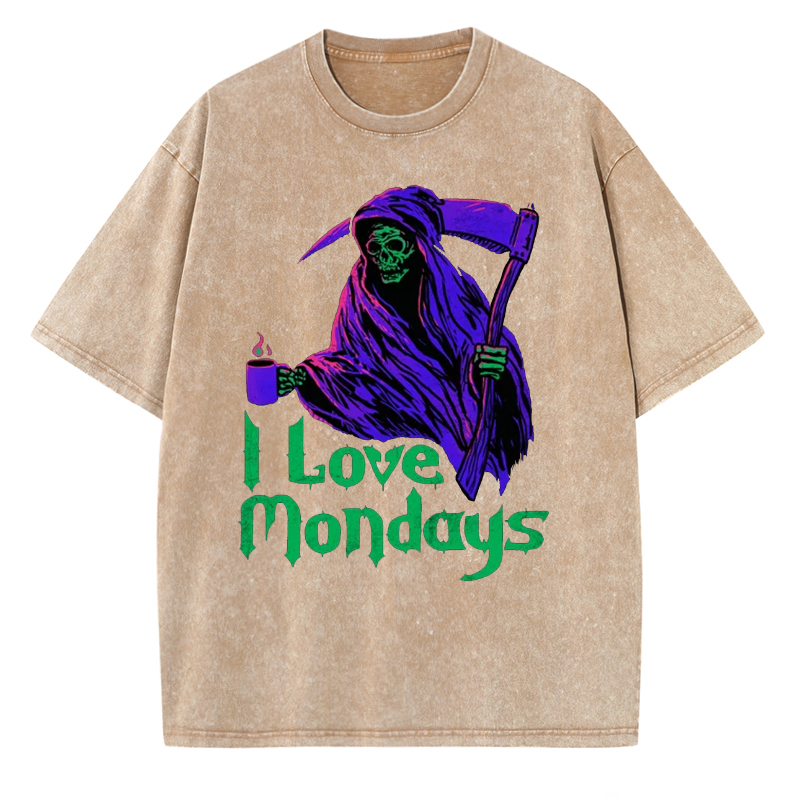 Unisex I Love Mondays Printed Retro Washed Short Sleeved T-Shirt by migunica