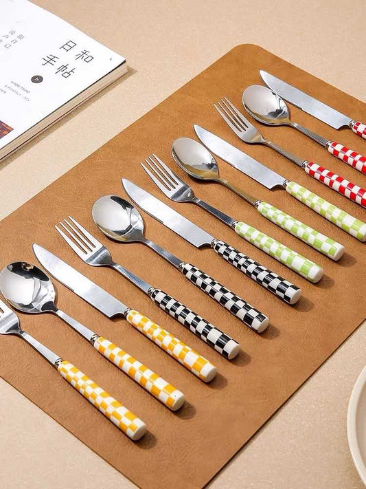 6 - Pack Modern Checkered Flatware Sets ( $4 / count ) by INSPECIAL HOME