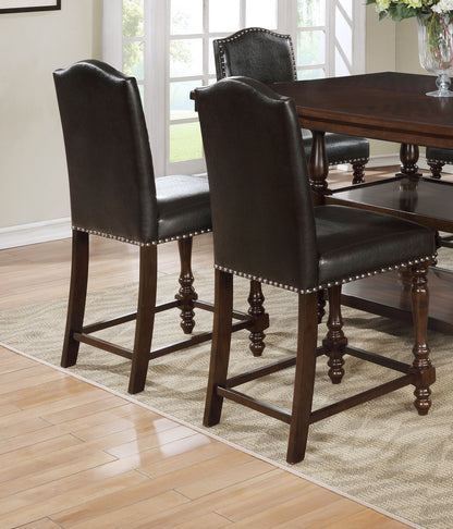 Traditional Style Counter Height Dining Side Chair 2pc Set Espresso PU Leather Upholstered Seat Dark Espresso Brown Finish Nailhead Trim Turned Front Legs Dining Room Wooden Furniture