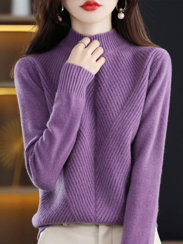 Urban Long Sleeves Solid Color Half Turtleneck Sweater Tops by migunica