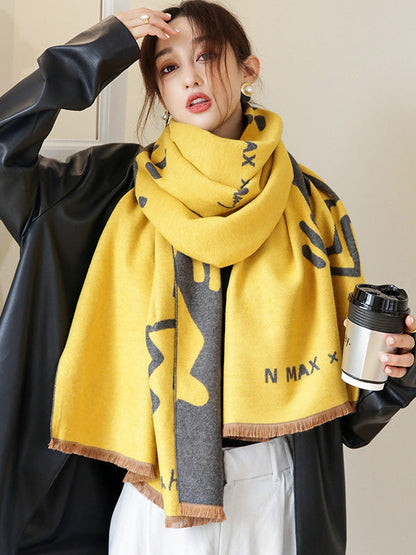 Urban Letter Tasseled Imitated Cashmere Shawl&Scarf by migunica