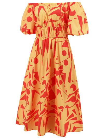 Printed Off-Shoulder Balloon Sleeve Dress by BlakWardrob