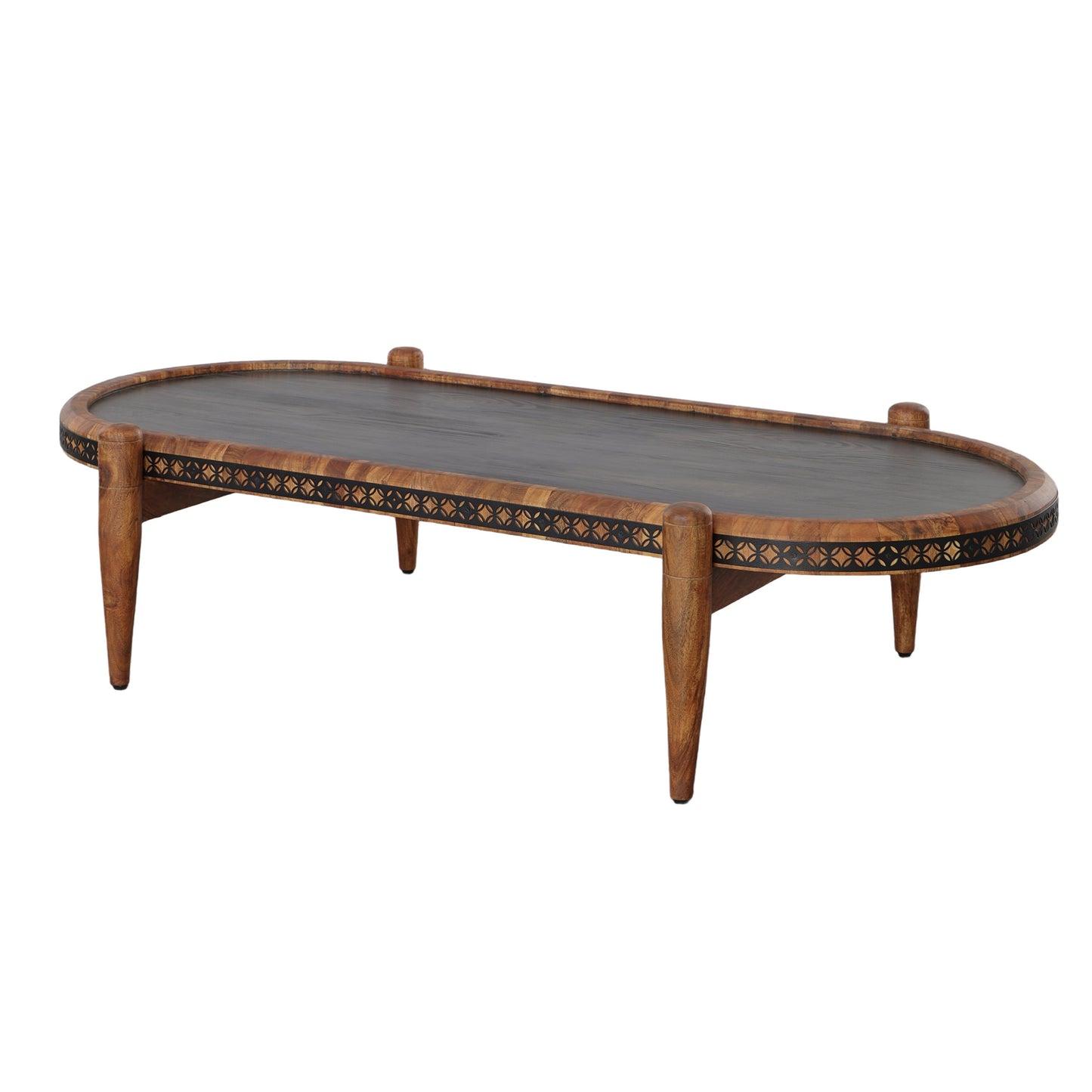 2 Piece Oval Acacia Wood and Metal Nesting Coffee Table by Blak Hom