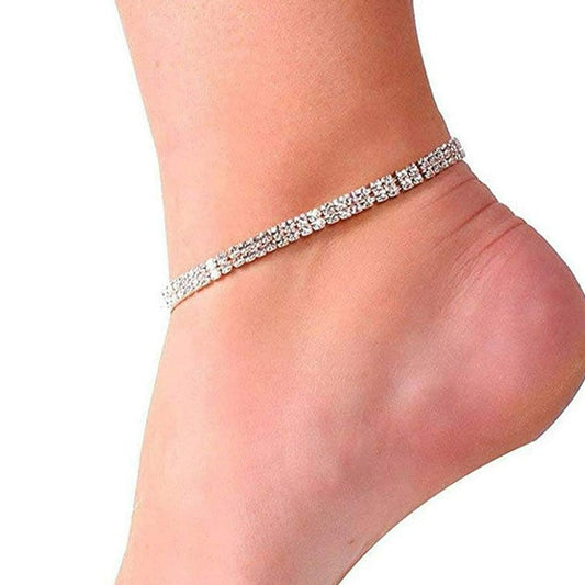 Rhinestone Double Row Stretch Anklet by Fashion Hut Jewelry