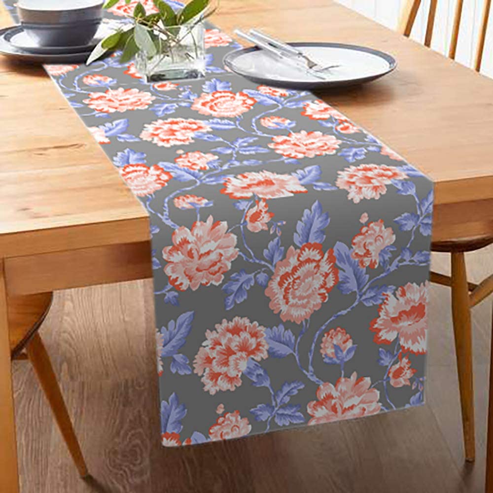 Printed Table Runner - Gray and Red by Decozen