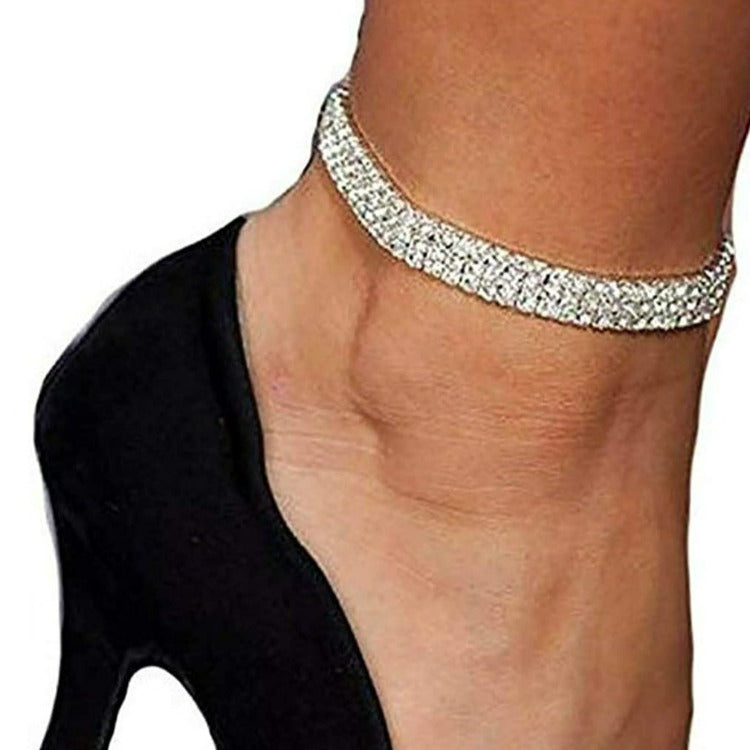 Rhinestone Double Row Stretch Anklet by Fashion Hut Jewelry