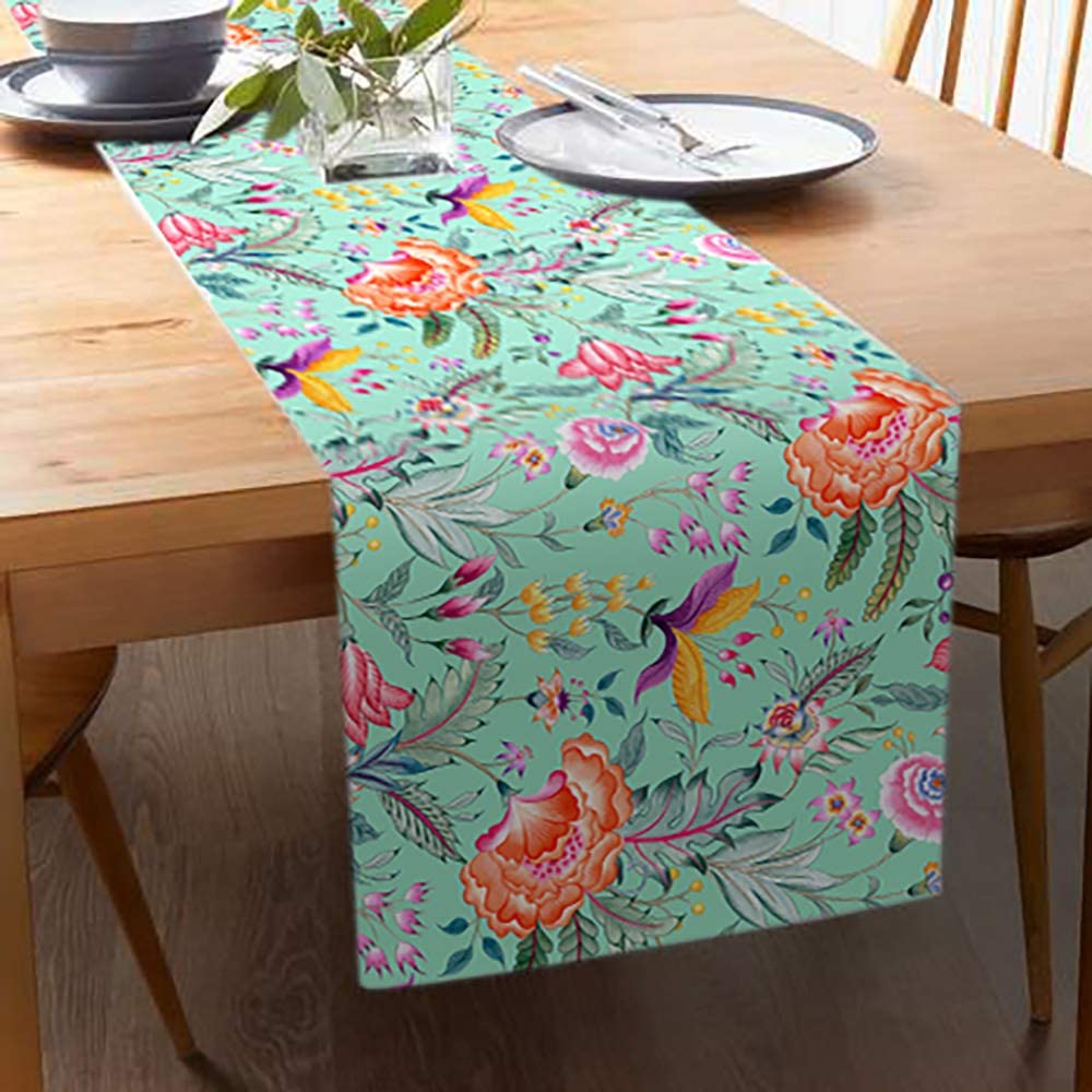 Printed Table Runner - Chintz Green and Pink by Decozen