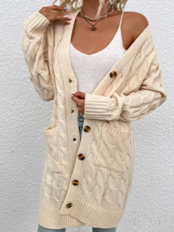 Urban Simple Loose Buttoned Solid Color Jacquard Cardigan Coat by migunica