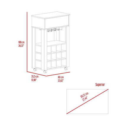 Bar Cart Bayamon, Twelve Wine Cubbies, Four Legs, Light Gray Finish