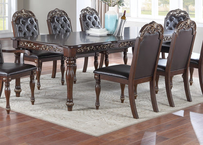 Majestic Formal Set of 2 Side Chairs Brown Finish Rubberwood Dining Room Furniture Intricate Design Cushion Upholstered Seat Tufted Back