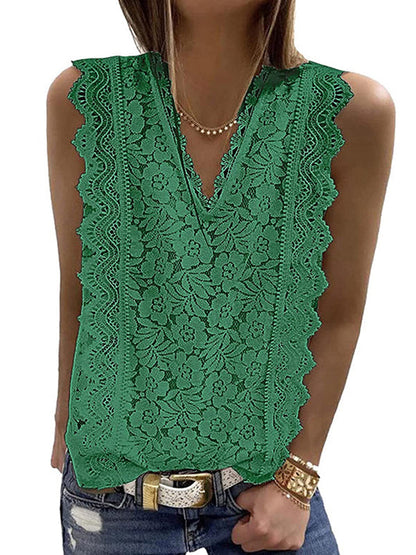 Original Lace Embroidered Solid Color Falbala Vest Top by migunica