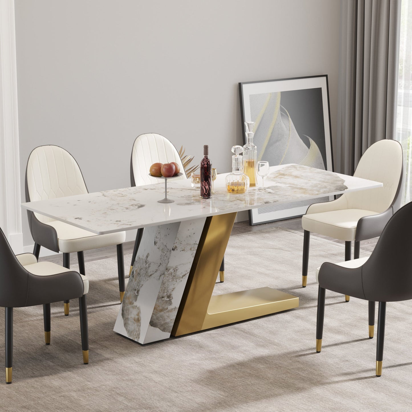 Modern Stone Pandora Straight Panel Dining Table by Blak Hom