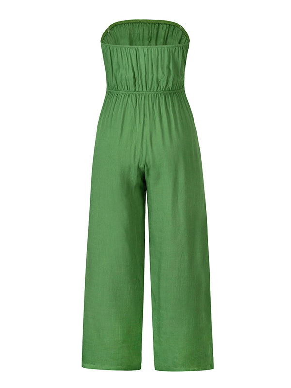 Original Cold Shoulder Tied Solid Color Straight Leg Jumpsuits by migunica