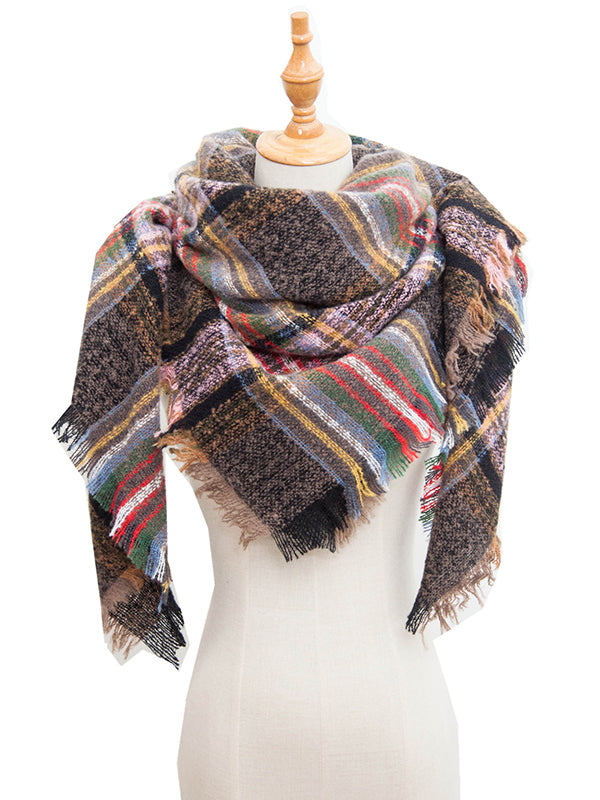 Triangle Fringed Keep Warm Plaid Shawl&Scarf by migunica