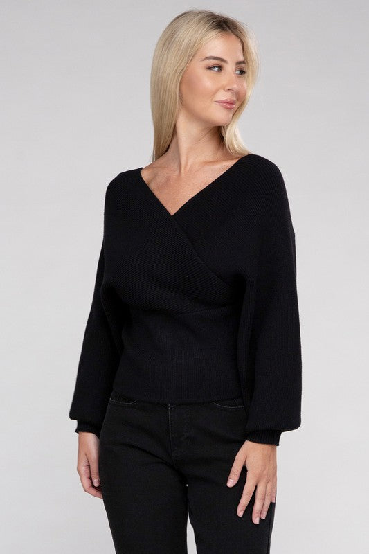 Viscose Cross Wrap Pullover Sweater by BlakWardrob