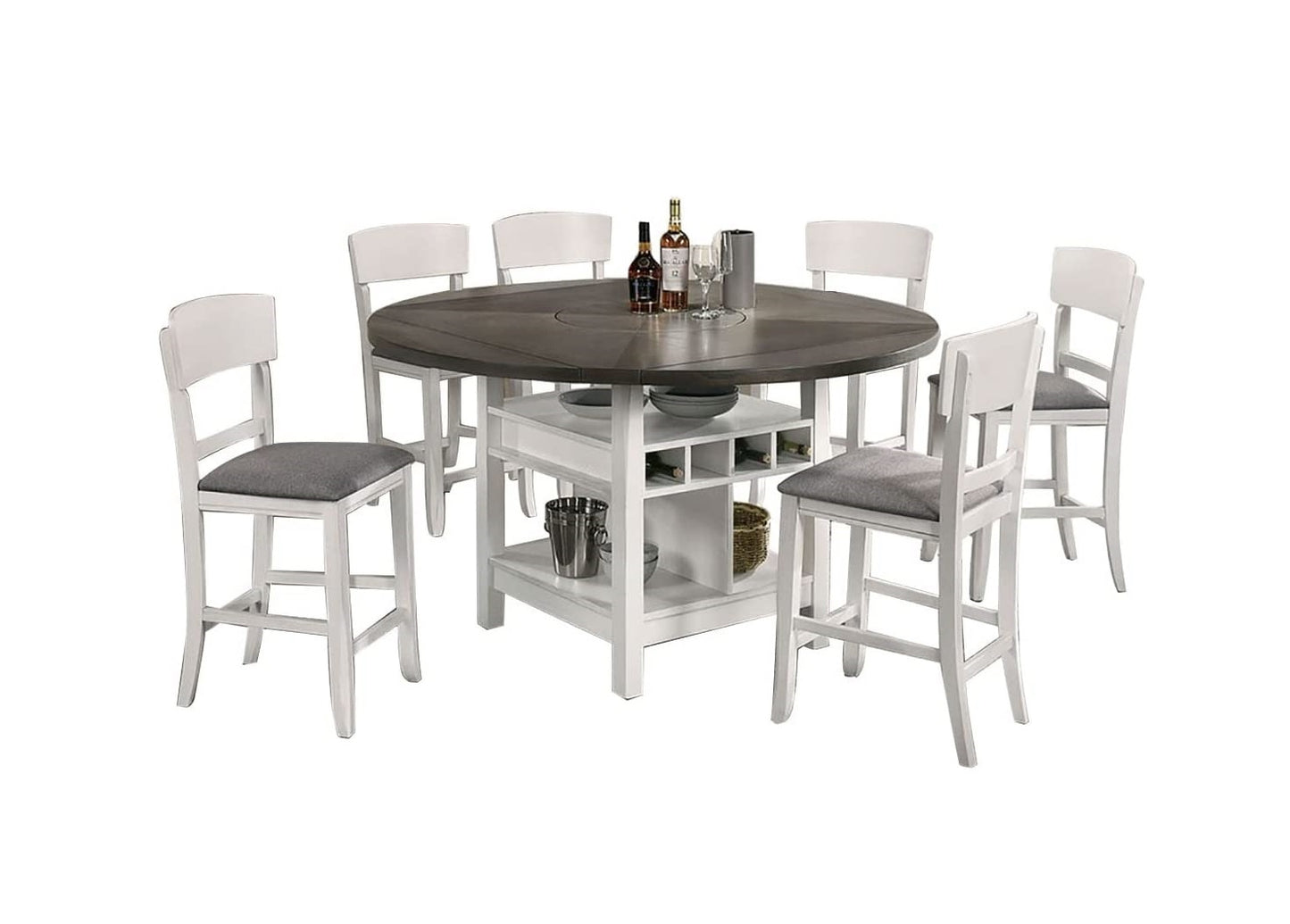 Contemporary Dining Room Counter Height Chairs Set of 2 Chairs only White Solid wood Gray Padded Fabric Seat