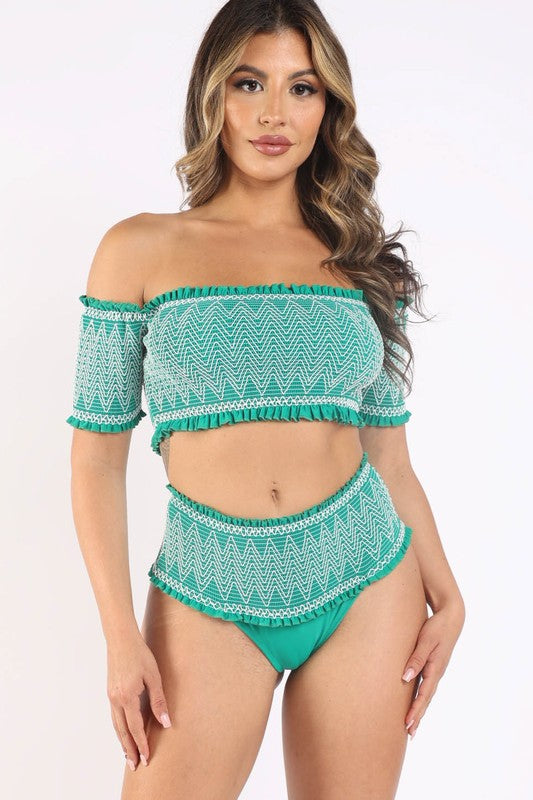 Embroidered smocking bikini