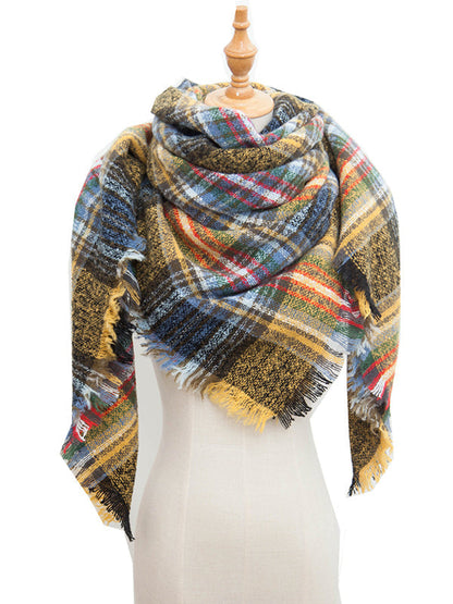 Triangle Fringed Keep Warm Plaid Shawl&Scarf by migunica