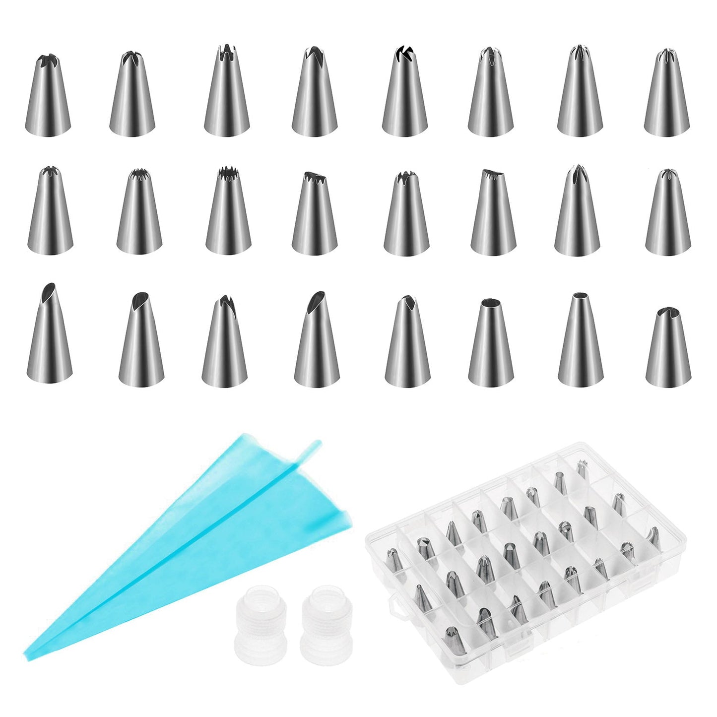 24Pcs Cake Decorating Supplies kit Stainless Steel DIY Baking Supplies Icing Tips with Pastry Bags & Disposable Coupler & Storage Case by VYSN