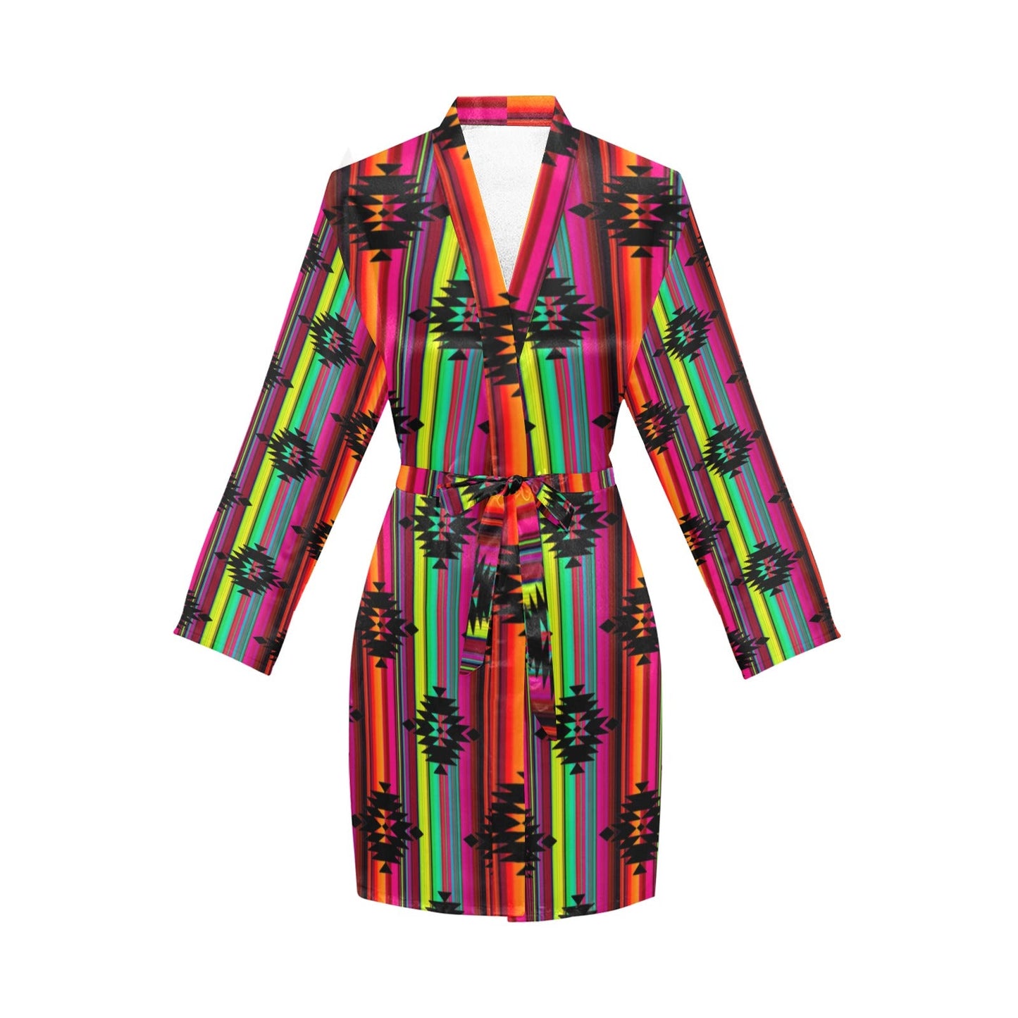 Neon Aztec Women's Long Sleeve Belted Satin Feel Dressing Lounge Robe by Baha Ranch Western Wear