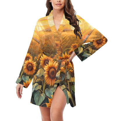 Sunflower Field Women's Long Sleeve Belted Satin Feel Dressing Lounge Robe by Baha Ranch Western Wear