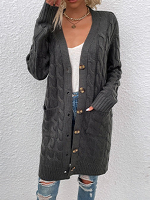 Urban Simple Loose Buttoned Solid Color Jacquard Cardigan Coat by migunica