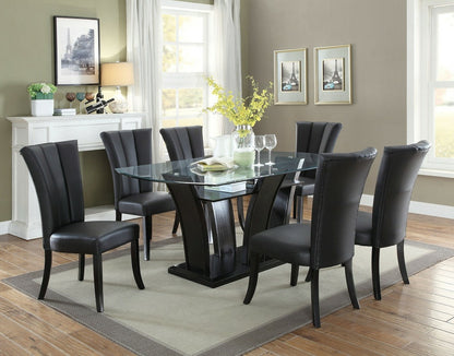 Black Faux Leather Upholstered Lines back Set of 2pc Chairs Dining Room Wide Flair back Chair